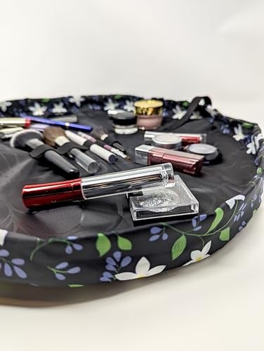 Lay-n-Go Cosmo Drawstring Cosmetic & Makeup Bag Organizer - Portable Drawstring Makeup Bag w/Zipper Pocket, Makeup Loops & More - Durable, Machine Washable Toiletry Bag (20", Floral Large) - Image 4