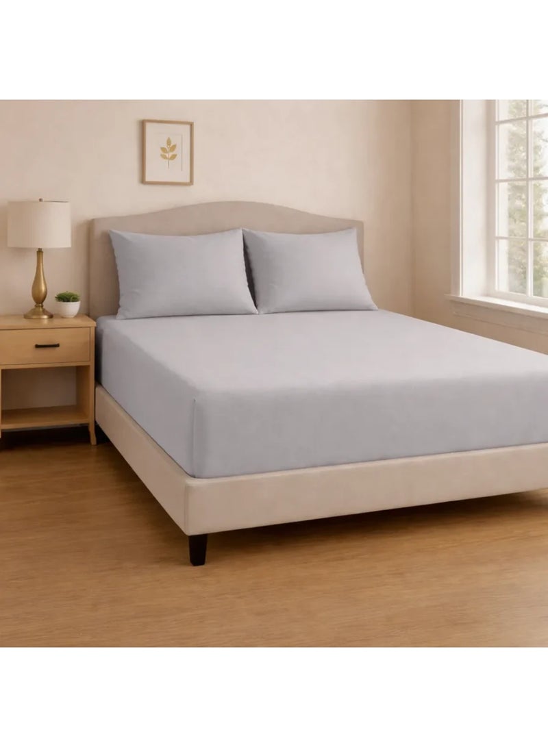 Luxury plain fitted bed sheet set with deep pockets and smooth microfiber pillowcase, well-ventilated and cool - Grey - Image 3
