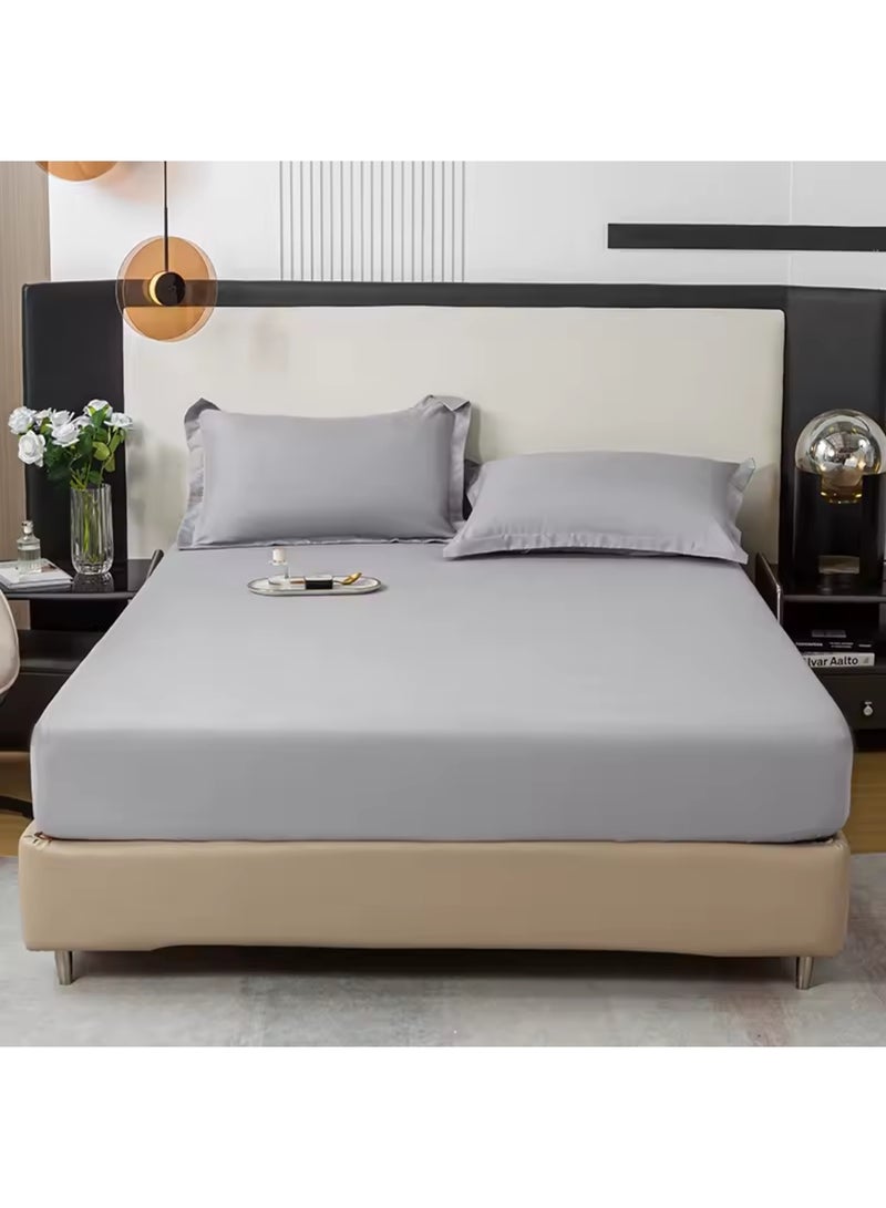 Luxury plain fitted bed sheet set with deep pockets and smooth microfiber pillowcase, well-ventilated and cool - Grey - Image 1