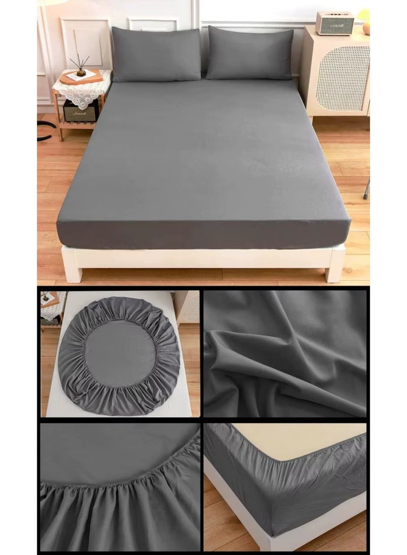 Luxury plain fitted bed sheet set with deep pockets and smooth microfiber pillowcase, well-ventilated and cool - Grey - Image 2
