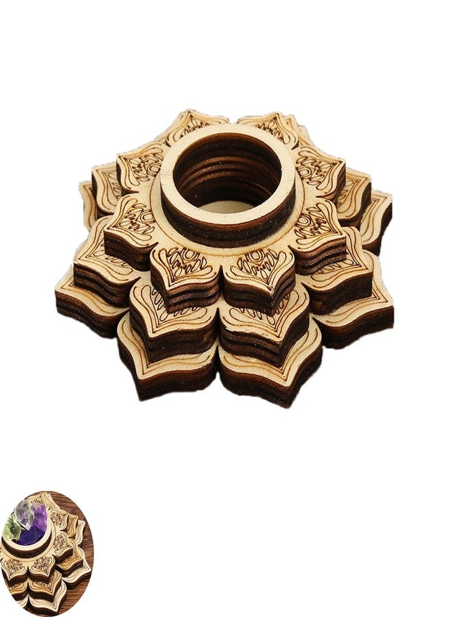UtySty Wood Crystal Ball Holder Sphere Stand 4'' Wooden Lotus Healing Spheres Display Tray Organizer for Gemstones and Crystals Rock Worry Stones Collection Baoding Balls Natural Healing Stone - Image 1