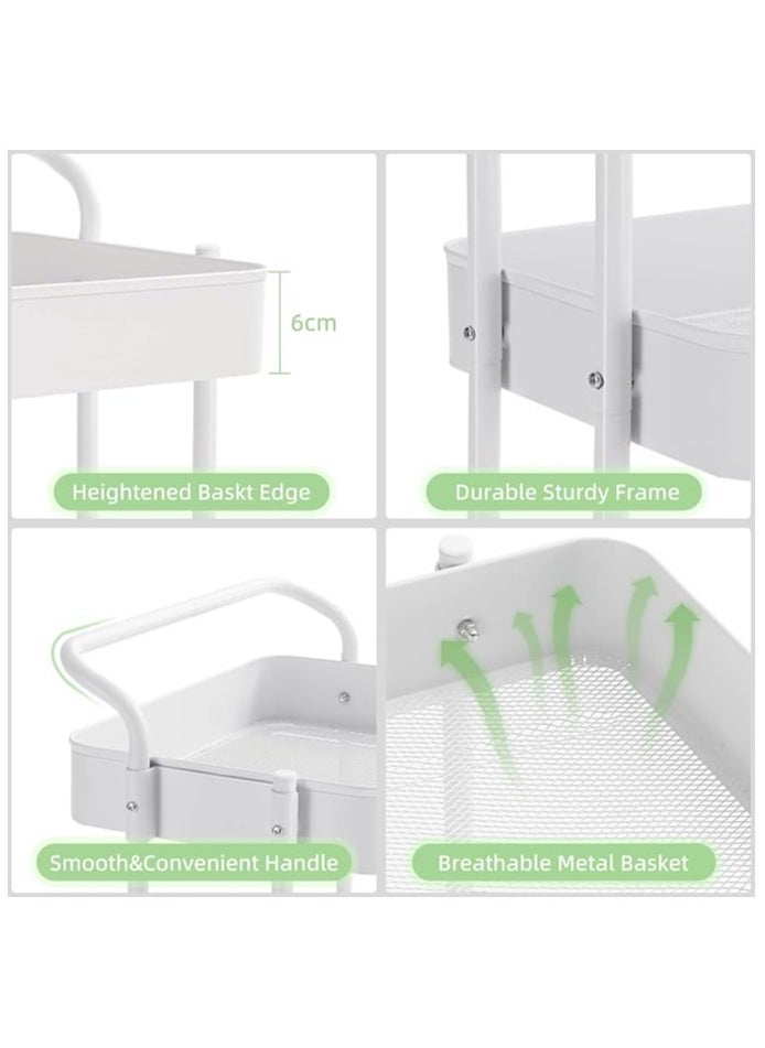 Generic - 3-Tier Rolling Utility Carts Trolley Storage Cart with Handle Multifunctional Organization Cart with Brake Caster Wheels Kitchen Shelf Multifunctional Storage Rack with Net Basket Mass (White). - Image 1