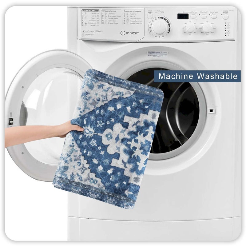 Uphome Boho Bathroom Rugs Blue Vintage Non-Slip Bath Rug Oriental Soft Machine Washable Bathroom Mat Cute Tribal Floral Bath Mats for Bathroom Decor for Sink Shower Toilet  20x31 inch - Image 3