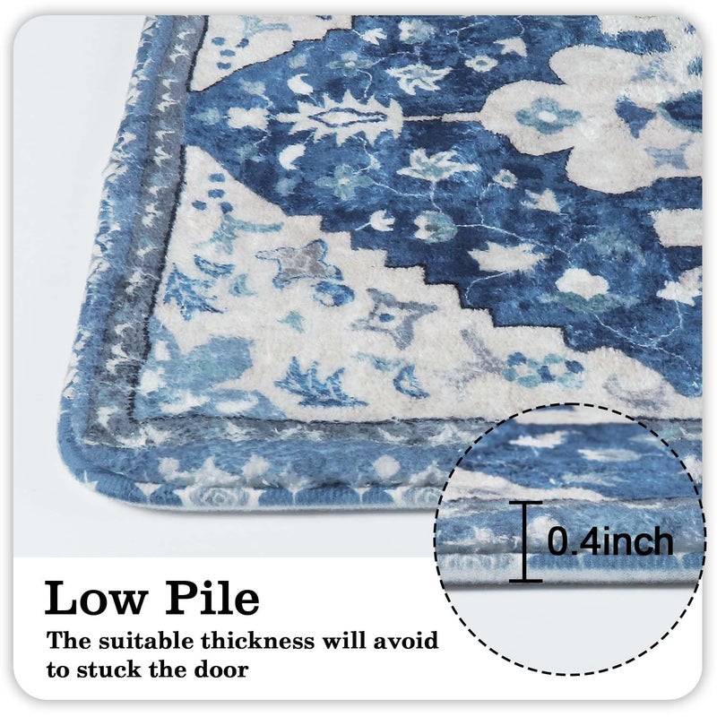 Uphome Boho Bathroom Rugs Blue Vintage Non-Slip Bath Rug Oriental Soft Machine Washable Bathroom Mat Cute Tribal Floral Bath Mats for Bathroom Decor for Sink Shower Toilet  20x31 inch - Image 4