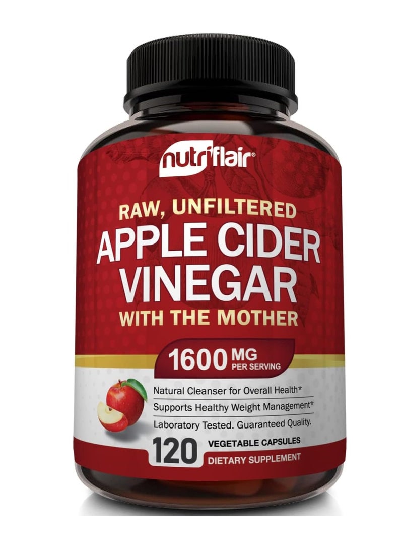 NutriFlair Apple Cider Vinegar Capsules With Mother - 120 Vegan Acv Pills - Best Supplement For Healthy Weight Loss, Diet, Keto, Digestion, Detox, Immune - Powerful Cleanser And Appetite Suppressant Non-Gmo  - Image 1