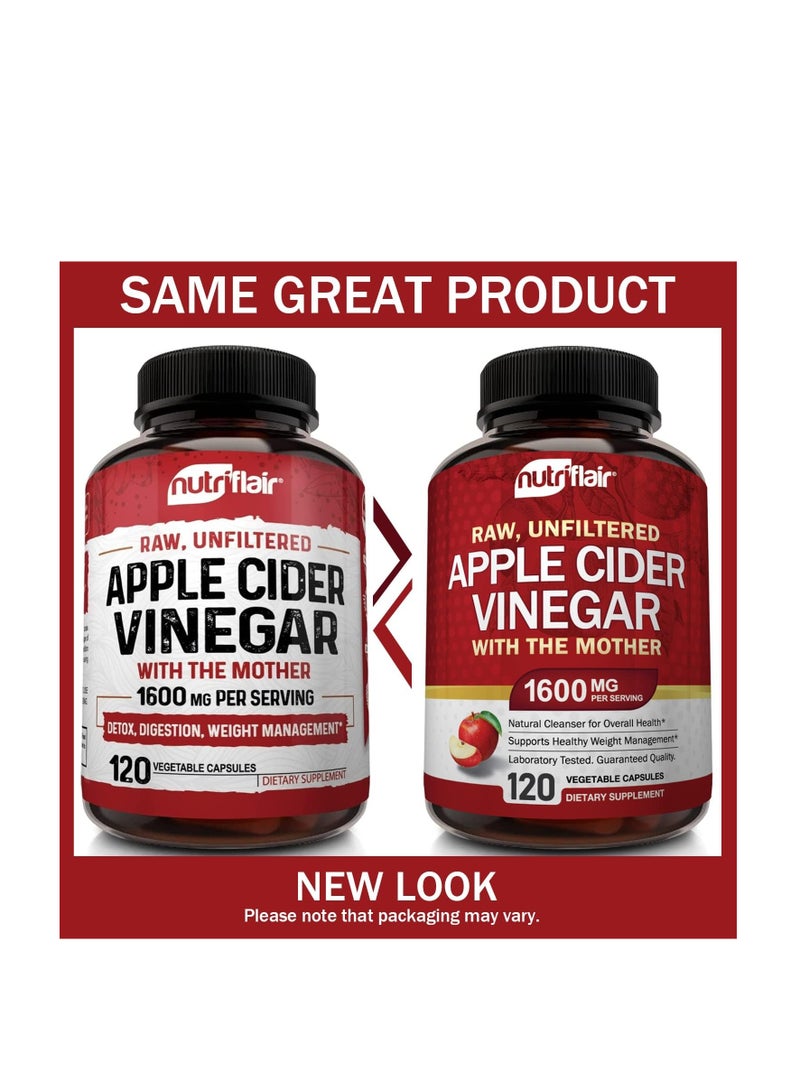 NutriFlair Apple Cider Vinegar Capsules With Mother - 120 Vegan Acv Pills - Best Supplement For Healthy Weight Loss, Diet, Keto, Digestion, Detox, Immune - Powerful Cleanser And Appetite Suppressant Non-Gmo  - Image 2