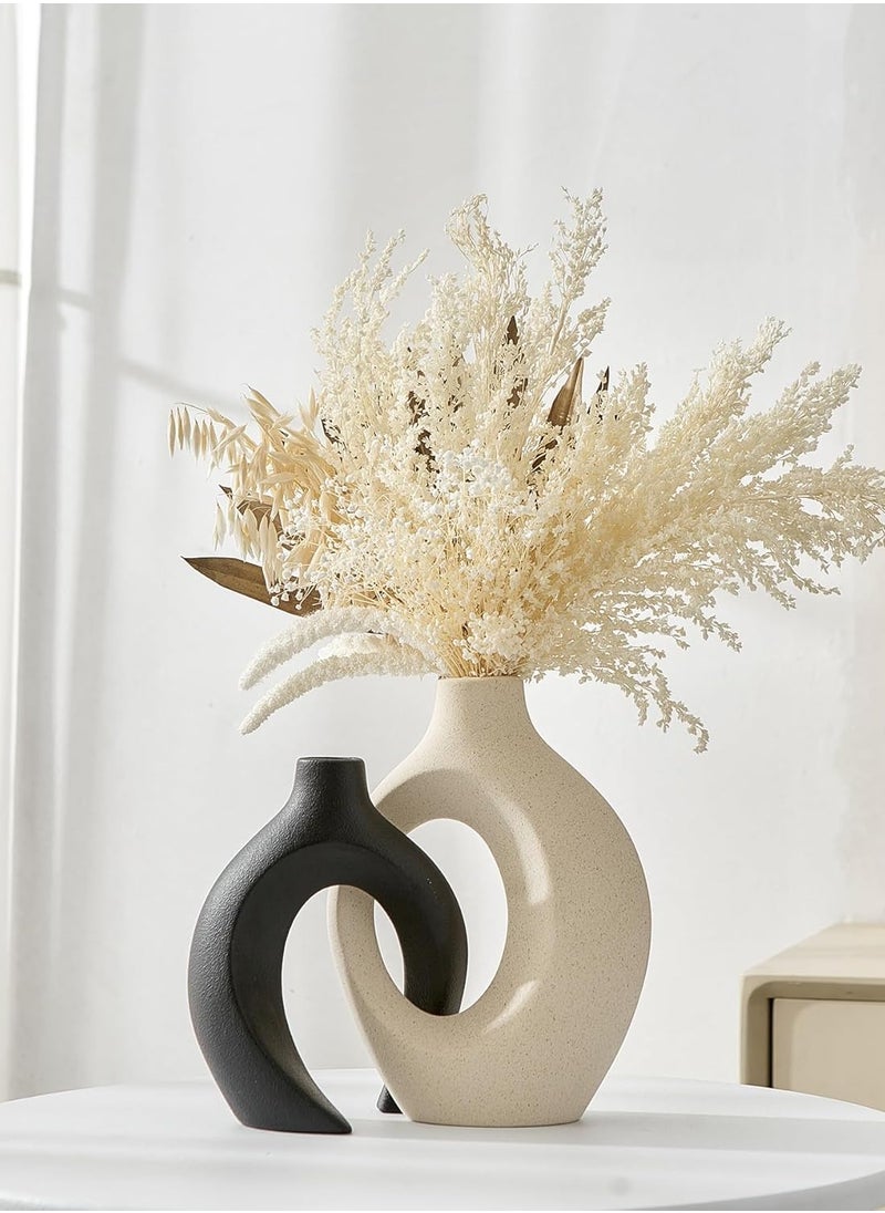 Generic AWNR Ceramic Vase Wedding Decor: Set of 2 Black & White Flower Vases for Modern Home Decor  - Image 1