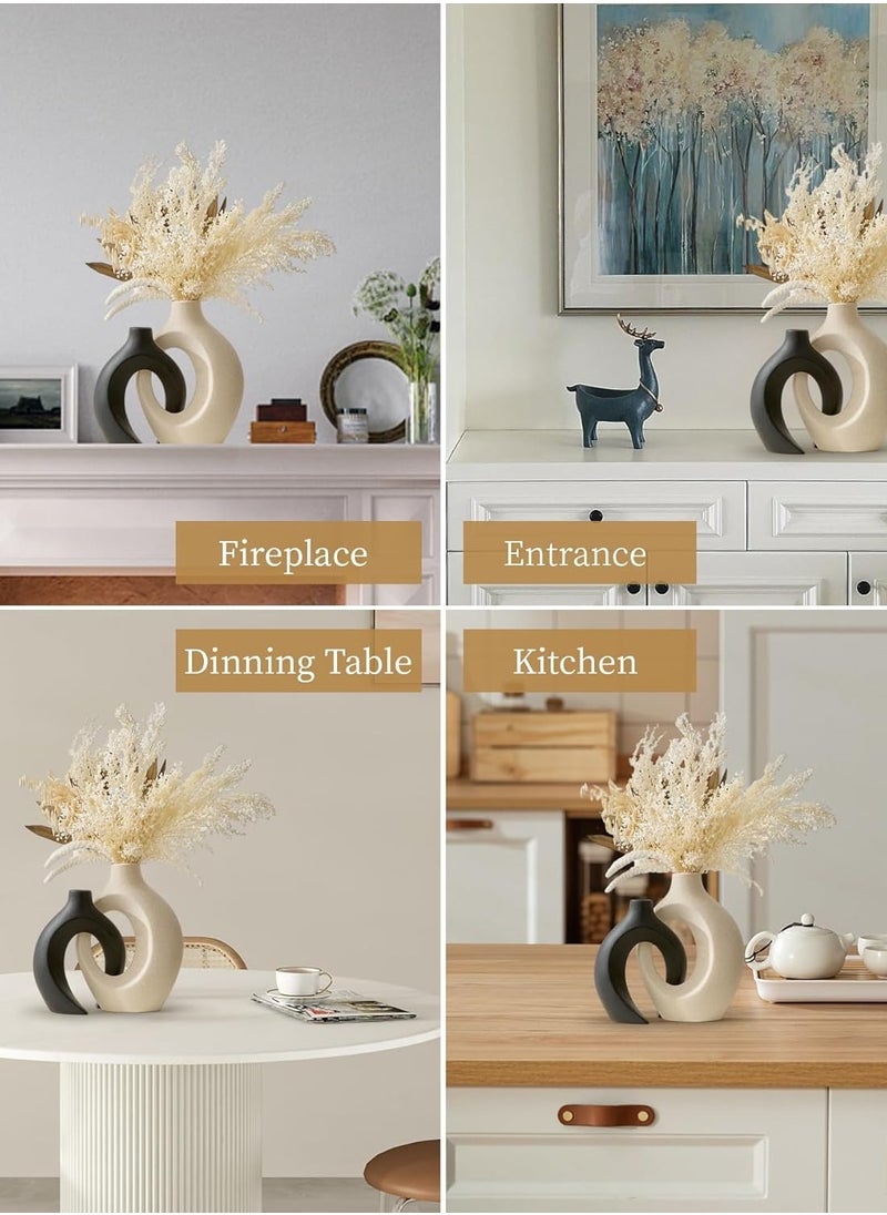 Generic AWNR Ceramic Vase Wedding Decor: Set of 2 Black & White Flower Vases for Modern Home Decor  - Image 3
