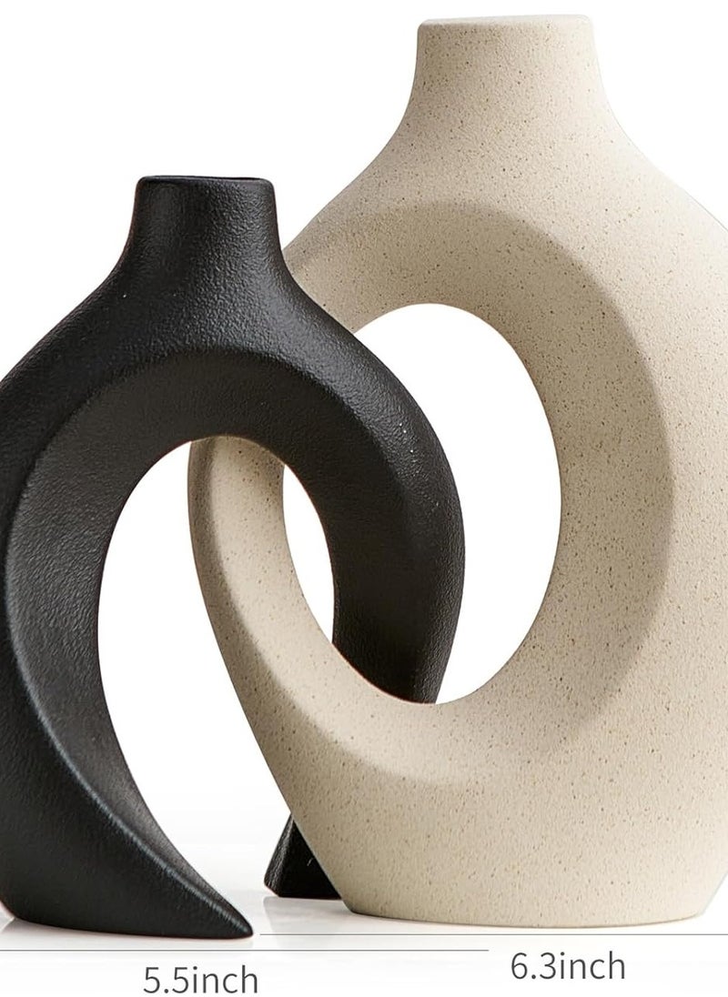 Generic AWNR Ceramic Vase Wedding Decor: Set of 2 Black & White Flower Vases for Modern Home Decor  - Image 4