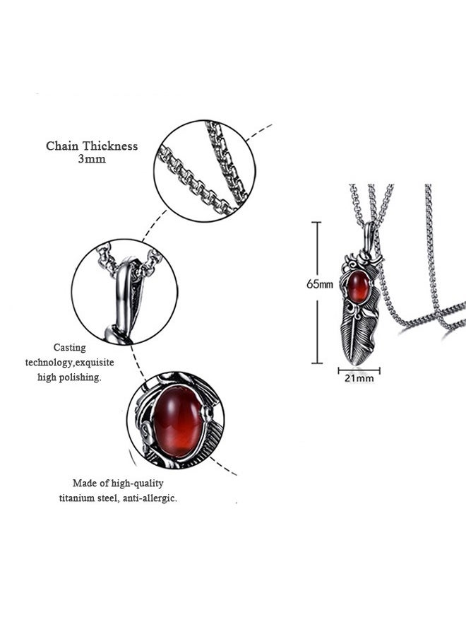 Beyond Feather Pendant Necklace, Anti Rust and Anti Fading Stainless Steel Necklace, Fashion Gift for Man (Silver+Red)  - Image 2