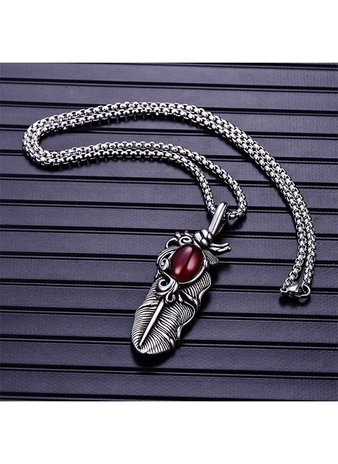 Beyond Feather Pendant Necklace, Anti Rust and Anti Fading Stainless Steel Necklace, Fashion Gift for Man (Silver+Red)  - Image 4