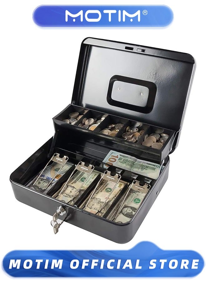 Motim 11.81Lx 9.45Wx 3.54H Inches Locking Cash Box with Top Lock Money Box with Cash Tray 4 Bill/5 Coin Slots Lock Safe Box with Key Money Saving Organizer - Image 1