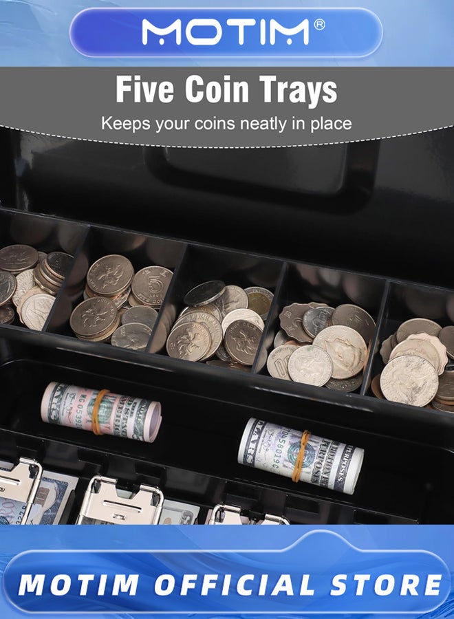 Motim 11.81Lx 9.45Wx 3.54H Inches Locking Cash Box with Top Lock Money Box with Cash Tray 4 Bill/5 Coin Slots Lock Safe Box with Key Money Saving Organizer - Image 2