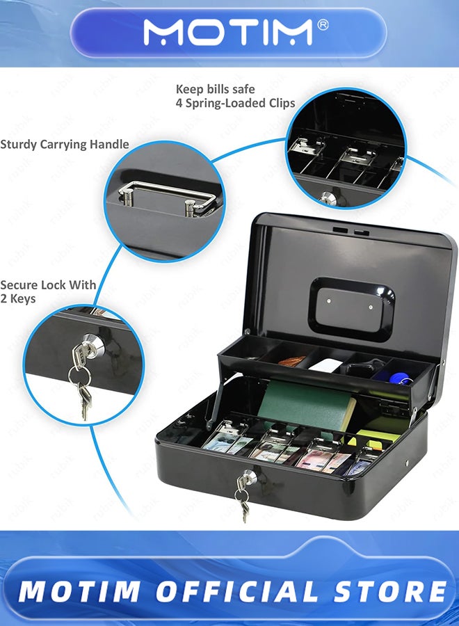 Motim 11.81Lx 9.45Wx 3.54H Inches Locking Cash Box with Top Lock Money Box with Cash Tray 4 Bill/5 Coin Slots Lock Safe Box with Key Money Saving Organizer - Image 3