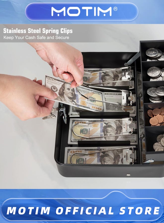 Motim 11.81Lx 9.45Wx 3.54H Inches Locking Cash Box with Top Lock Money Box with Cash Tray 4 Bill/5 Coin Slots Lock Safe Box with Key Money Saving Organizer - Image 5