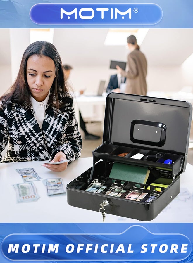 Motim 11.81Lx 9.45Wx 3.54H Inches Locking Cash Box with Top Lock Money Box with Cash Tray 4 Bill/5 Coin Slots Lock Safe Box with Key Money Saving Organizer - Image 4