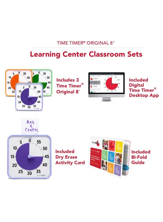 Time Timer 8 Inch Learning Center Classroom Set - 60 Minute Visual Timer for Kids with Dry Erase Activity Cards for Kids Classroom, Learning Centers and Teachers Desk Clock, Secondary (3-Pack) - Image 4