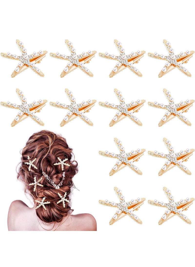 Dilunave 12 Pcs Starfish Hair Clip Seashell Hair Clips Mermaid Hair Accessories Crystal Pearls Starfish Hair Barrette Small Beach Sea Hairpin for Wedding Bridal Women 