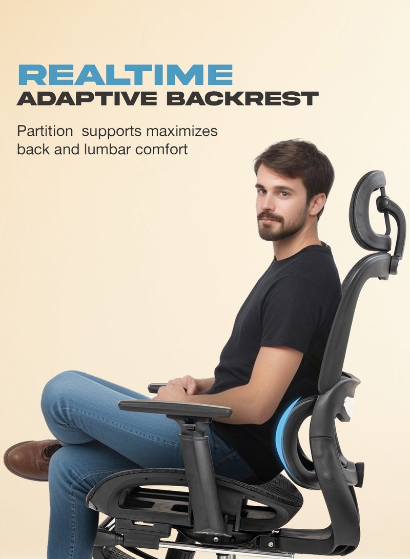 DROGO كرسي مكتب مريح للعمل من المنزل، كرسي كمبيوتر مع شبكة قابلة للتنفس، مقعد قابل للتعديل، مسند للقدم، مسند ذراع ثلاثي الأبعاد، مسند رأس ثنائي الأبعاد ودعم قطني | كرسي شبكة للمكتب/المنزل باللون الأسود - Image 3