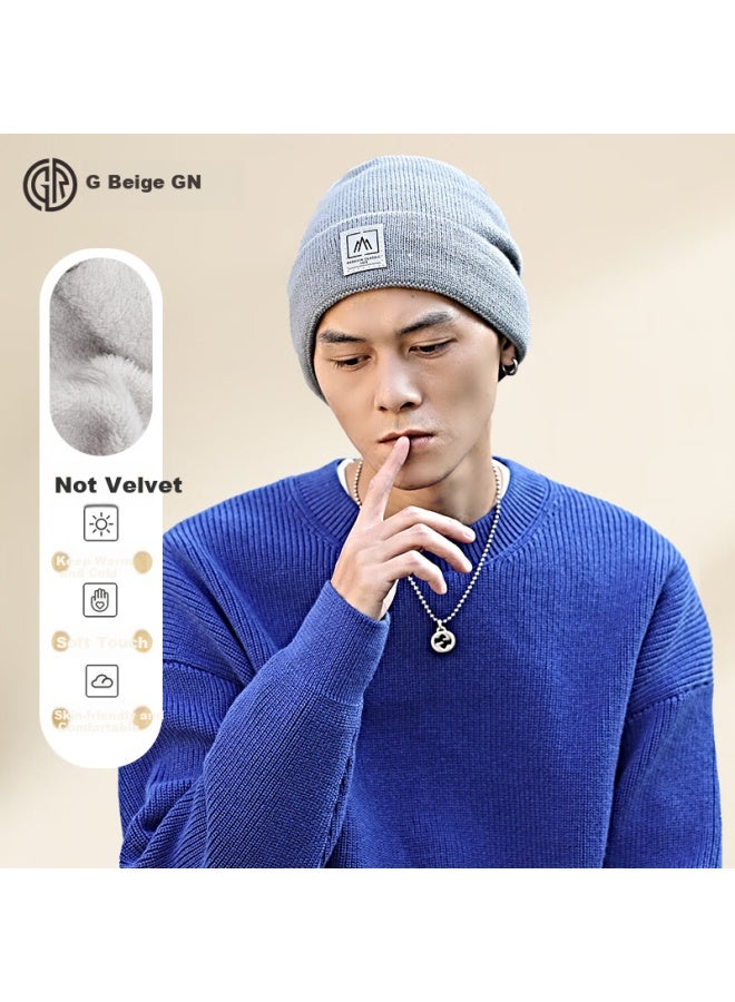 Grgn Men's Winter Hat, Windproof And Warm Knitted Beanie, Trendy Versatile Cotton Cap, Cycling Fleece-lined Balaclava, Cold Weather Headgear - Image 2