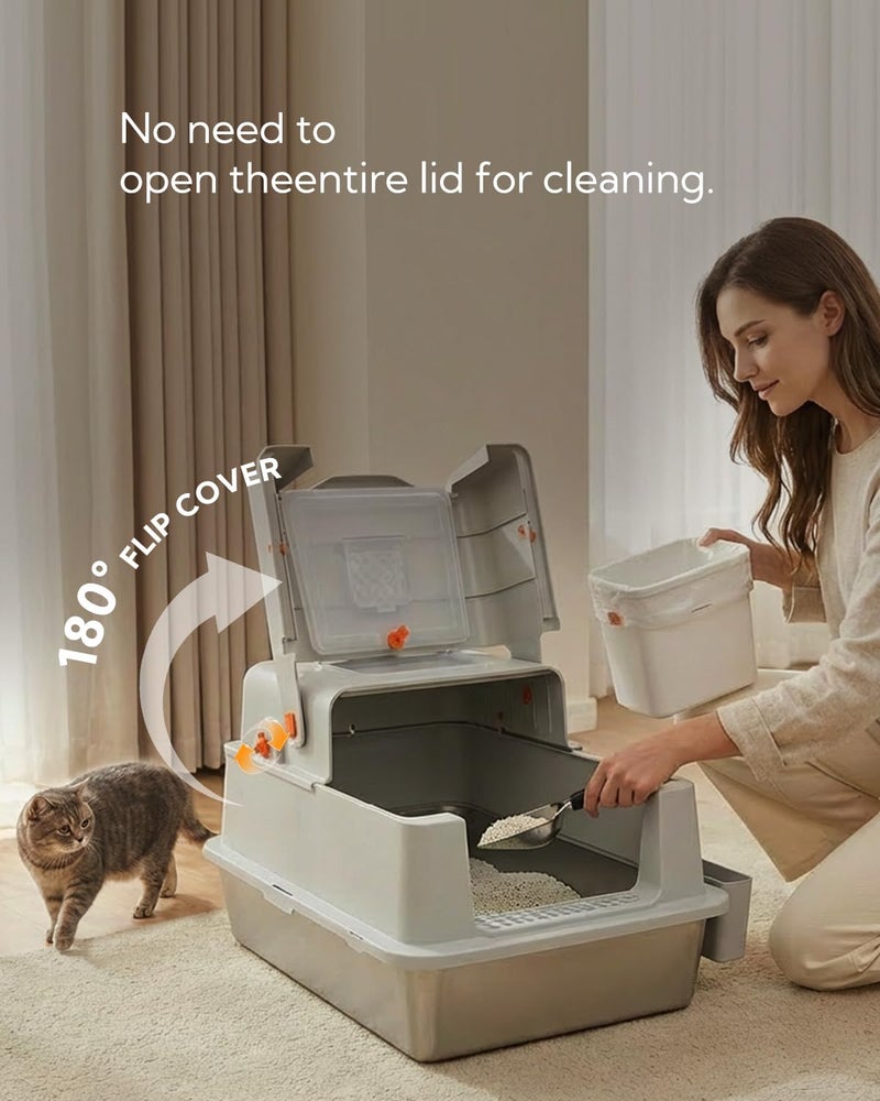 Soulbond XXXL Stainless Steel Litter Box with Lid, 27.5" L x 19.7" W x 16.5" H Large Covered Metal Jumbo Cat Litter Box Enclosed for Large and Multi-Cat Families, Easy to Clean - Image 4