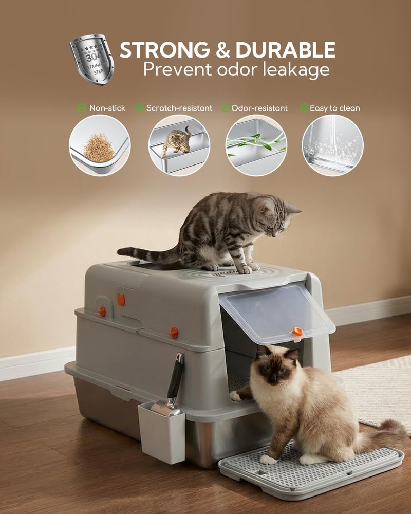 Soulbond XXXL Stainless Steel Litter Box with Lid, 27.5" L x 19.7" W x 16.5" H Large Covered Metal Jumbo Cat Litter Box Enclosed for Large and Multi-Cat Families, Easy to Clean - Image 5