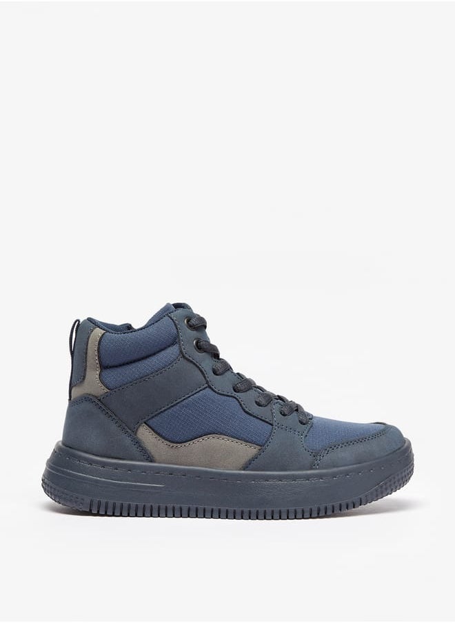 Boys Panelled High Top Sneakers with Zip Closure