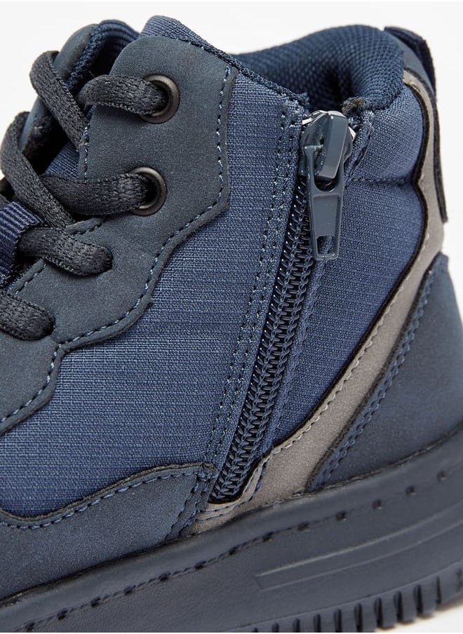 Boys Panelled High Top Sneakers with Zip Closure