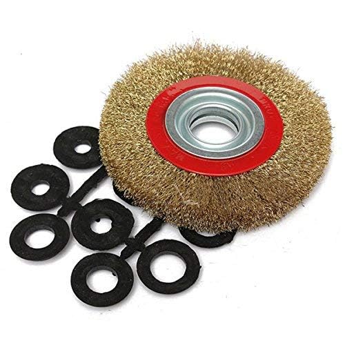 BRUSH HOUSE Brush House 6Inch Steel Wire Wheel Brush with Adaptor Rings for Bench Grinder Rust Removal Surface Preparation Metal Finishing Polishing Engine Parts Tire Cleaning Tool - Image 1
