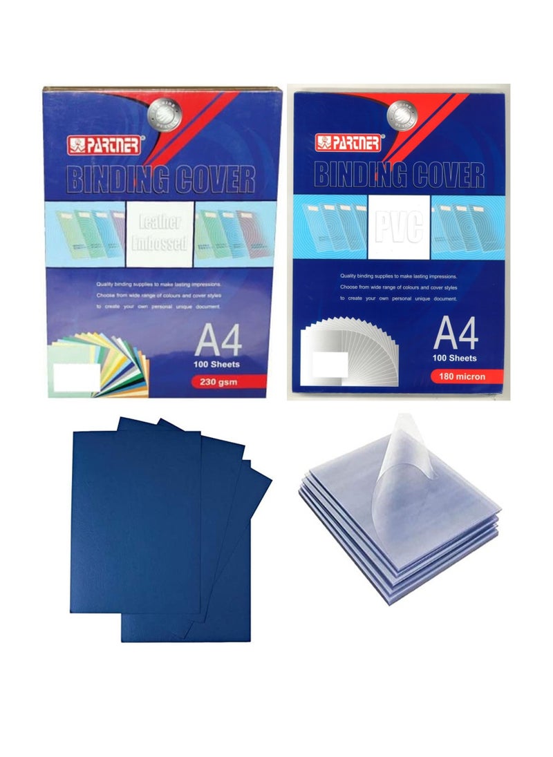 PARTNER - 200-Piece A4 Size Blue Binding Sheet And Clear Sheet Set - Image 1