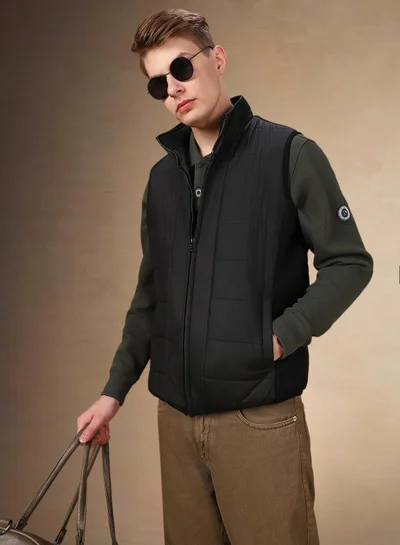 Dennis Lingo Men's Black 100% Polyester Solid Regular Fit Jacket