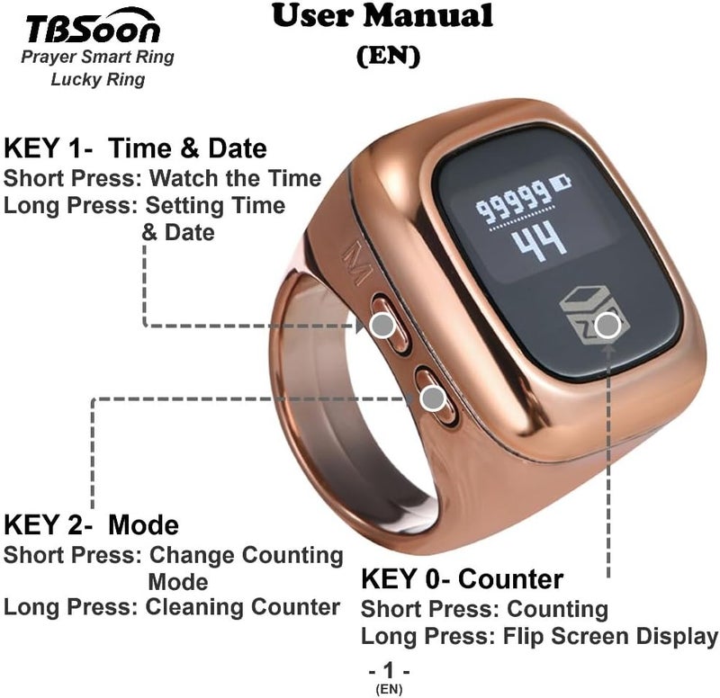 Luxury Prayer Smart Ring - Islamic Muslim Tasbih With OLED Display, Long Battery Life, Time Watch, Prayer Counters - Lucky, Fashionable Cool Daily Wear and Gift - Image 2