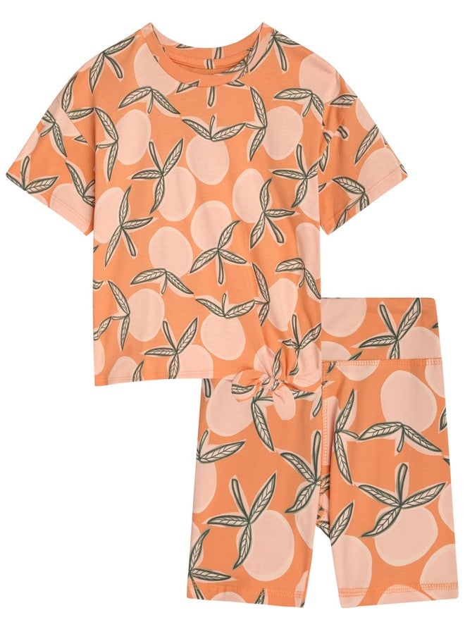 Jessica Simpson Baby Girls Shorts Set - 2 Piece Short Sleeve Top and Matching Cotton Biker Shorts for Infants & Toddlers, Size 3T, Orange - Image 1