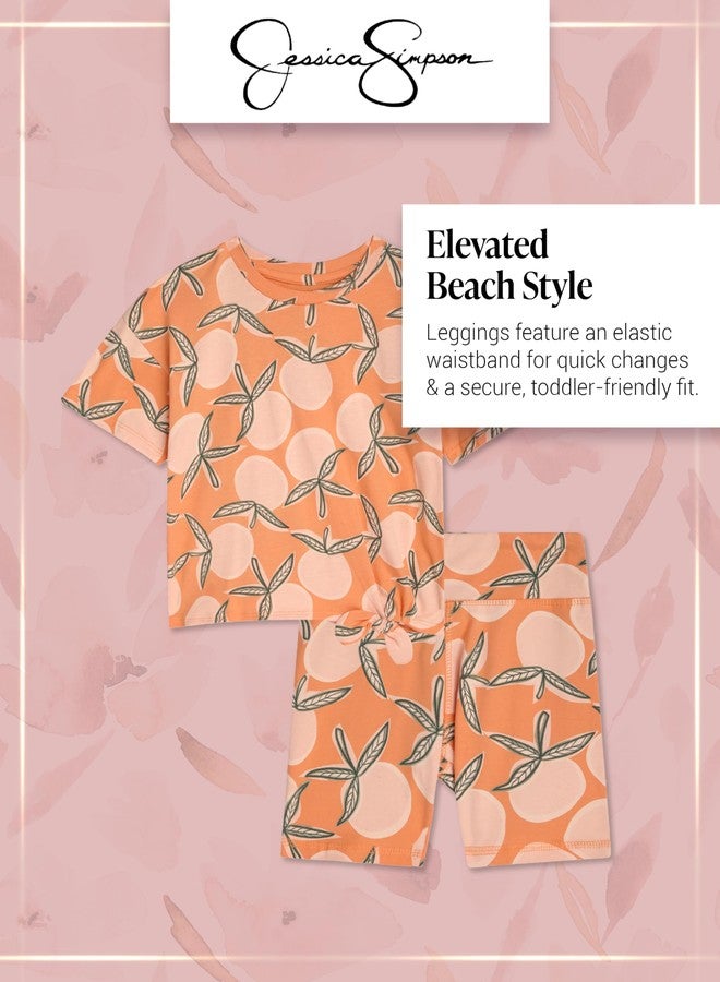 Jessica Simpson Baby Girls Shorts Set - 2 Piece Short Sleeve Top and Matching Cotton Biker Shorts for Infants & Toddlers, Size 3T, Orange - Image 2