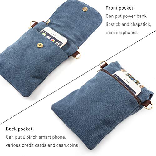 SILKAREA Boho Embroidered Canvas Small Crossbody Bag Cell Phone Purse for Women Wristlet Wallet Shoulder Bag (Navy Blue) - Image 4