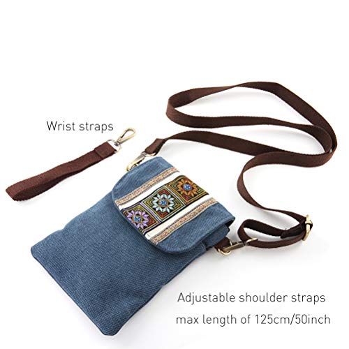 SILKAREA Boho Embroidered Canvas Small Crossbody Bag Cell Phone Purse for Women Wristlet Wallet Shoulder Bag (Navy Blue) - Image 5