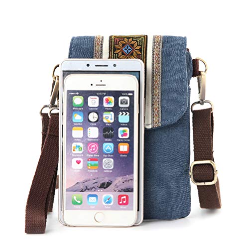 SILKAREA Boho Embroidered Canvas Small Crossbody Bag Cell Phone Purse for Women Wristlet Wallet Shoulder Bag (Navy Blue) - Image 3