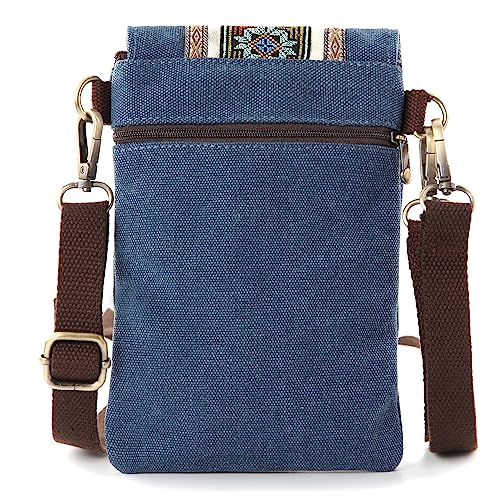 SILKAREA Boho Embroidered Canvas Small Crossbody Bag Cell Phone Purse for Women Wristlet Wallet Shoulder Bag (Navy Blue) - Image 2