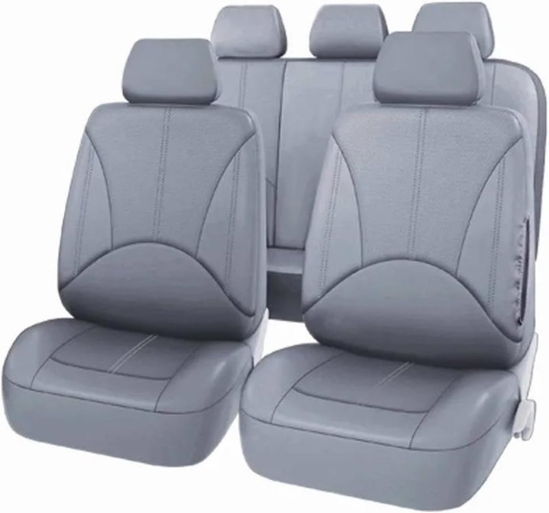 Car Seat Cover Set Breathable PU Vehicle Seat Cushion Full Surround Cover Compatible with Car Full Protection Pad Fit 5-Seat Auto(SN-1702-9PCS-GY) - Image 1