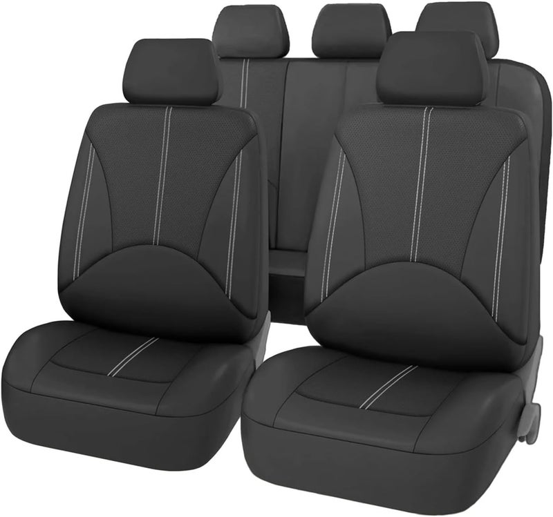 Car Seat Cover Set Breathable PU Vehicle Seat Cushion Full Surround Cover Compatible with Car Full Protection Pad Fit 5-Seat Auto(SN-1702-9PCS-GY) - Image 2