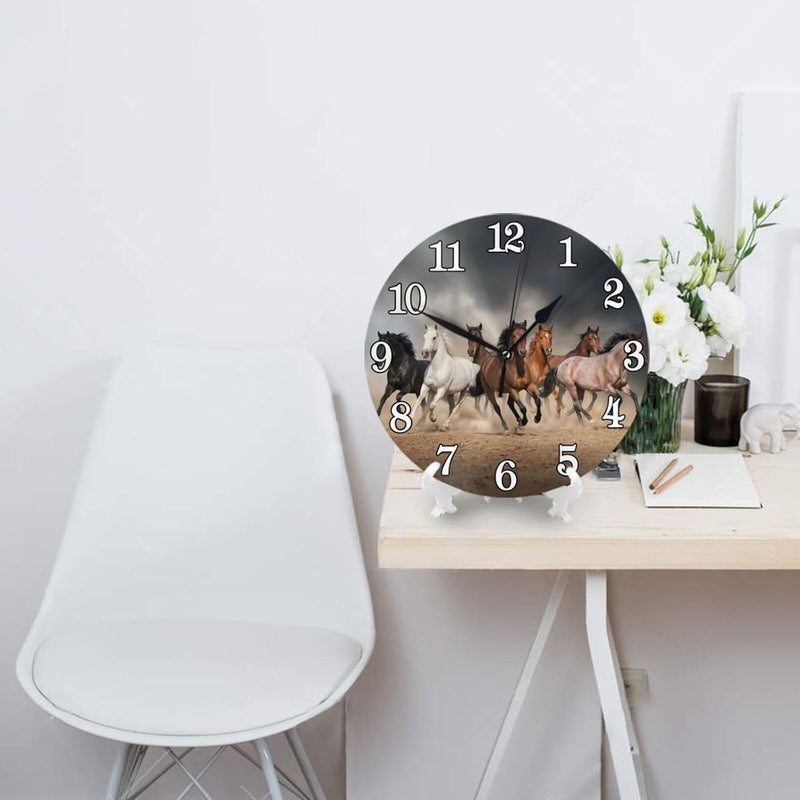 Abucaky Running Horses Wall Clock Battery Operated Silent Round Clock Wall Decor for Home Office School, 9.8 Inch - Image 3
