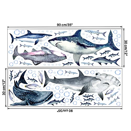 Buiory Sharks Wall Stickers Watercolor Sharks Wall Decals Peel and Stick Wall Decals Shark Party Decorations Removable Shark Decorations for Kids Boys Room Nursery Home Decor - Image 2