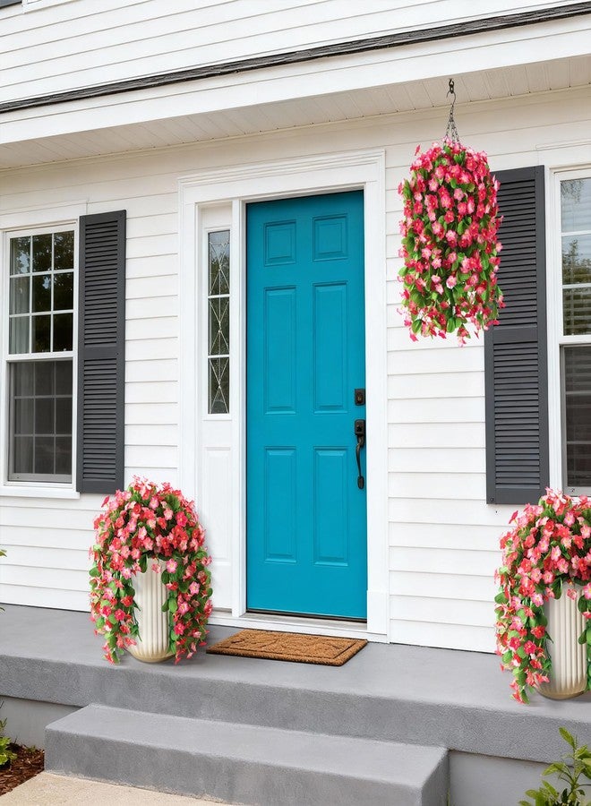 ZFProcess Artificial Fake Hanging Flowers for Outdoors, 2 Pcs Artificial Hanging Plants Outdoors Spring Summer Decor, UV Resistant Faux Violet Silk Flowers for Planters Front Door Yard Garden(Deep pink) - Image 4