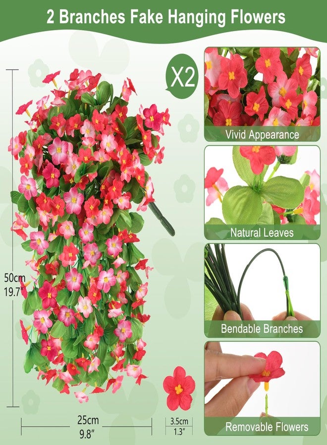 ZFProcess Artificial Fake Hanging Flowers for Outdoors, 2 Pcs Artificial Hanging Plants Outdoors Spring Summer Decor, UV Resistant Faux Violet Silk Flowers for Planters Front Door Yard Garden(Deep pink) - Image 2
