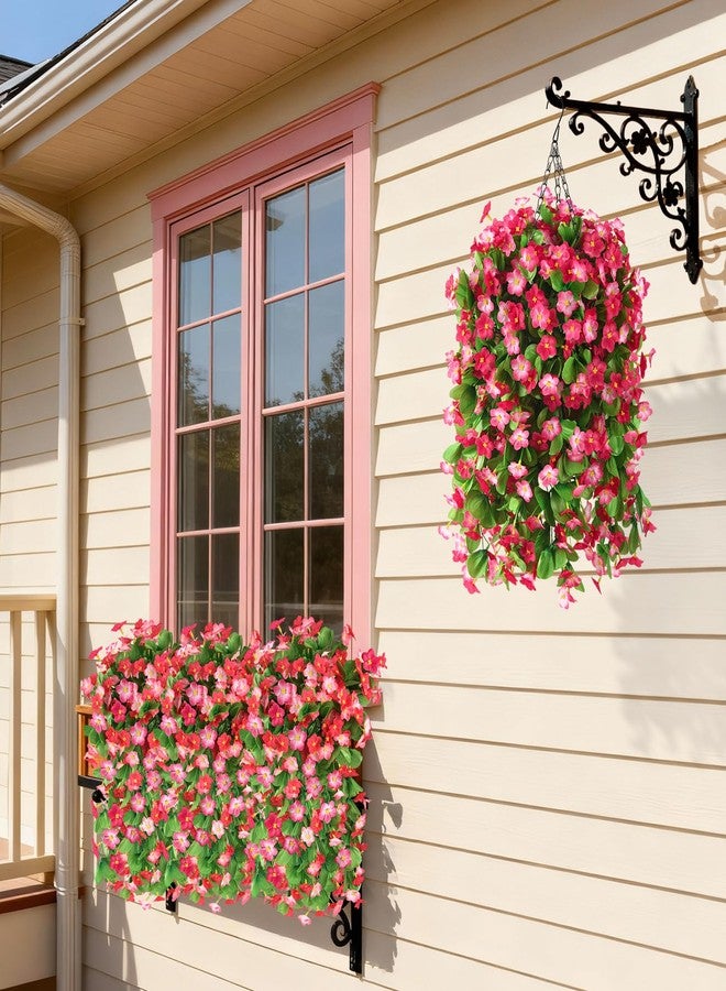 ZFProcess Artificial Fake Hanging Flowers for Outdoors, 2 Pcs Artificial Hanging Plants Outdoors Spring Summer Decor, UV Resistant Faux Violet Silk Flowers for Planters Front Door Yard Garden(Deep pink) - Image 3