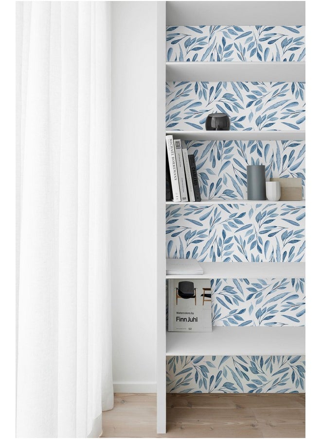 HAOKHOME 93199 Boho Peel And Stick Wallpaper Blue Branches Leaves Removable Vinyl Self Adhesive Contact Paper 17.7In X 9.8Ft  - Image 5