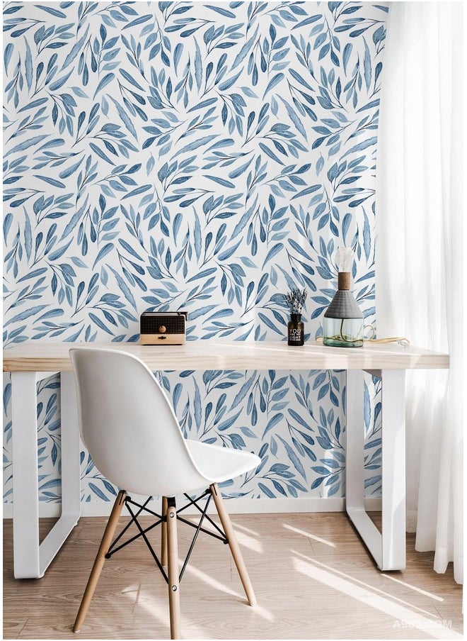 HAOKHOME 93199 Boho Peel And Stick Wallpaper Blue Branches Leaves Removable Vinyl Self Adhesive Contact Paper 17.7In X 9.8Ft  - Image 3