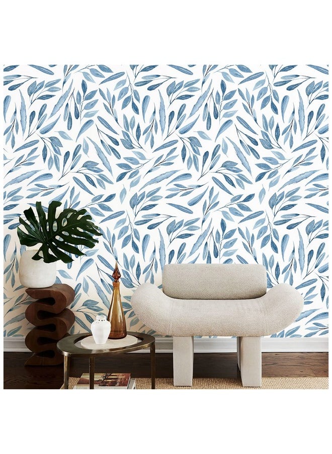 HAOKHOME 93199 Boho Peel And Stick Wallpaper Blue Branches Leaves Removable Vinyl Self Adhesive Contact Paper 17.7In X 9.8Ft  - Image 2