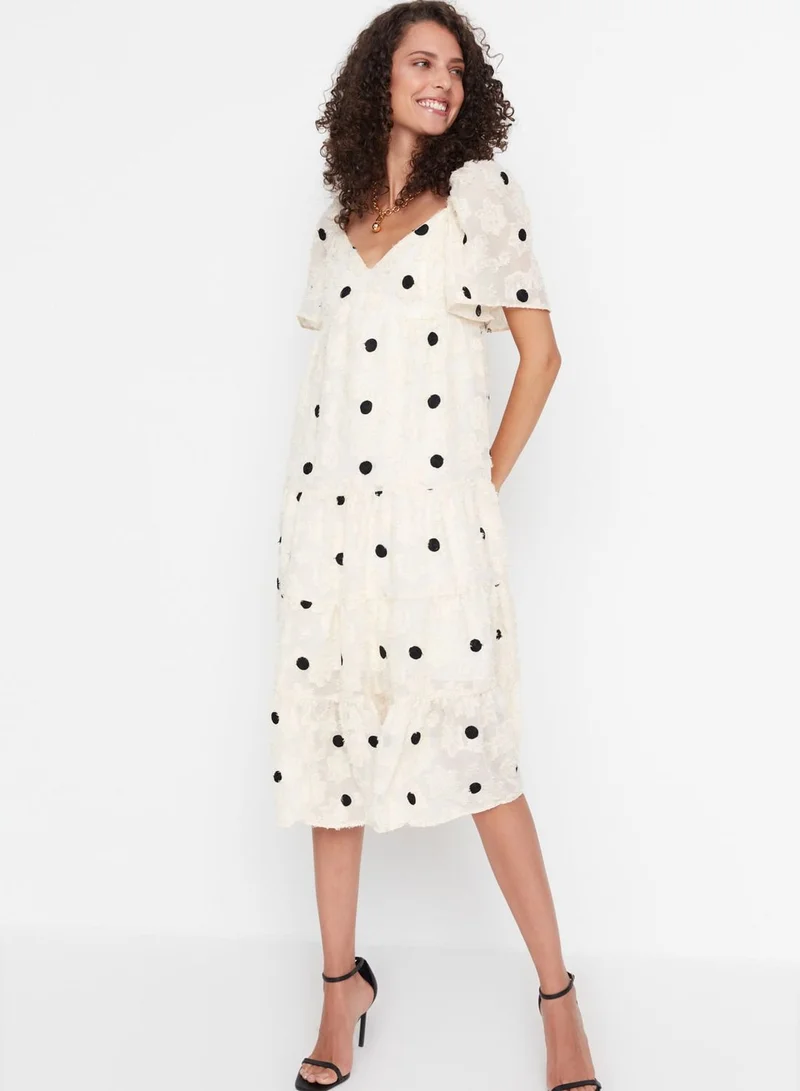 trendyol Polka Dot Tiered Skater Dress