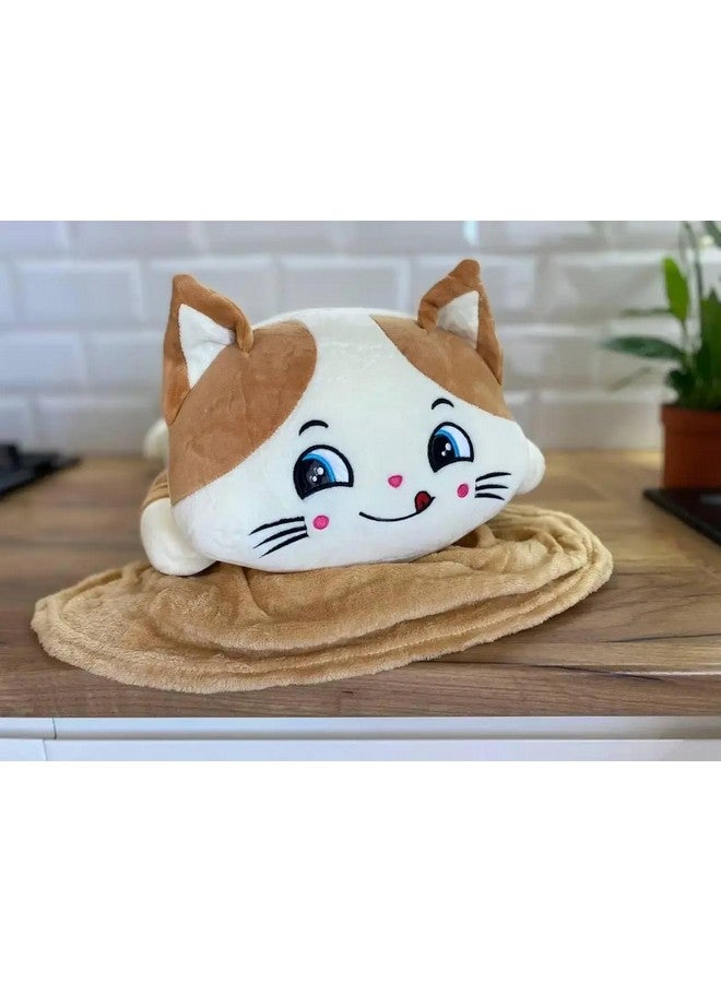 تيكلز وسادة قطة نائمة محشوة ناعمة من تيكلز للأطفال الأولاد والبنات (الحجم: 45 سم، اللون: أبيض وبني) - Image 2